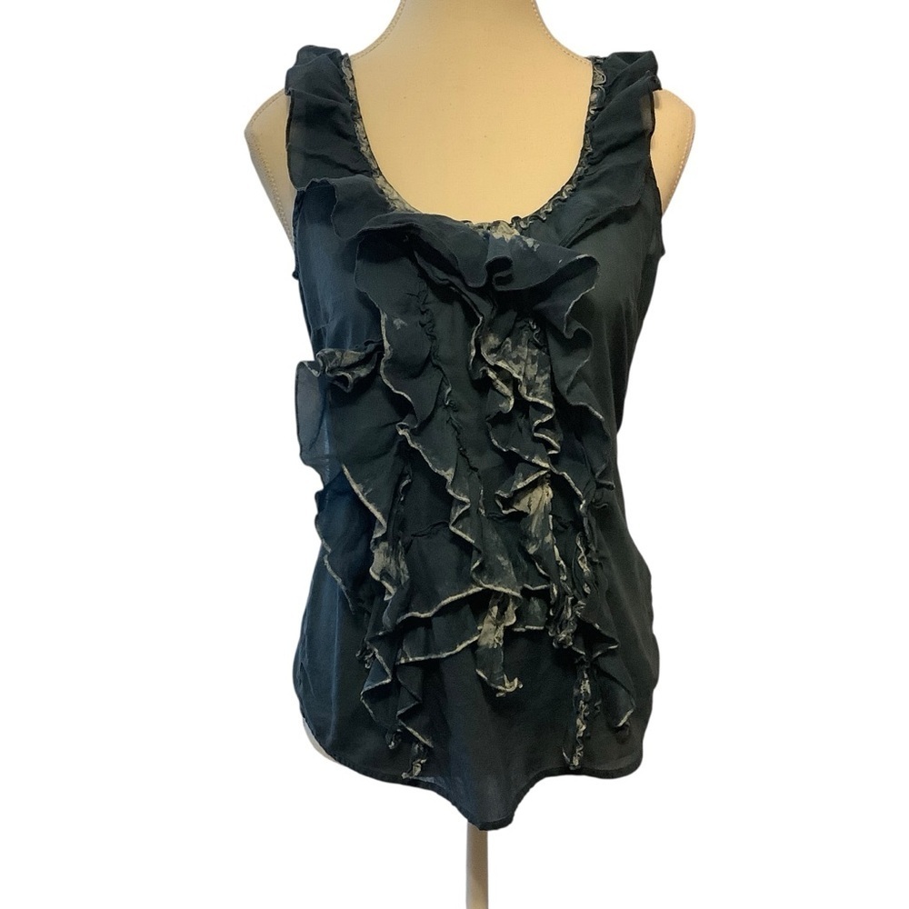 Esprit Blue Cascading Ruffle Detail Sleeveless Cotton Blouse Size S